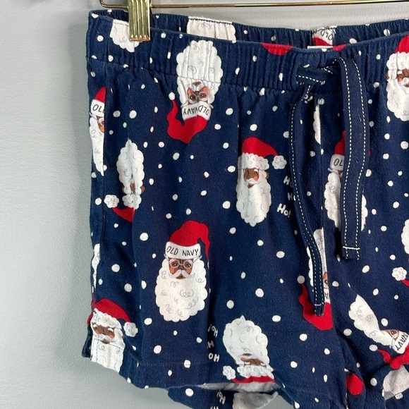 Old Navy Santa Print Flannel Boxer PJ Shorts Navy Red Blue Elastic Drawstring M - Picture 4 of 11